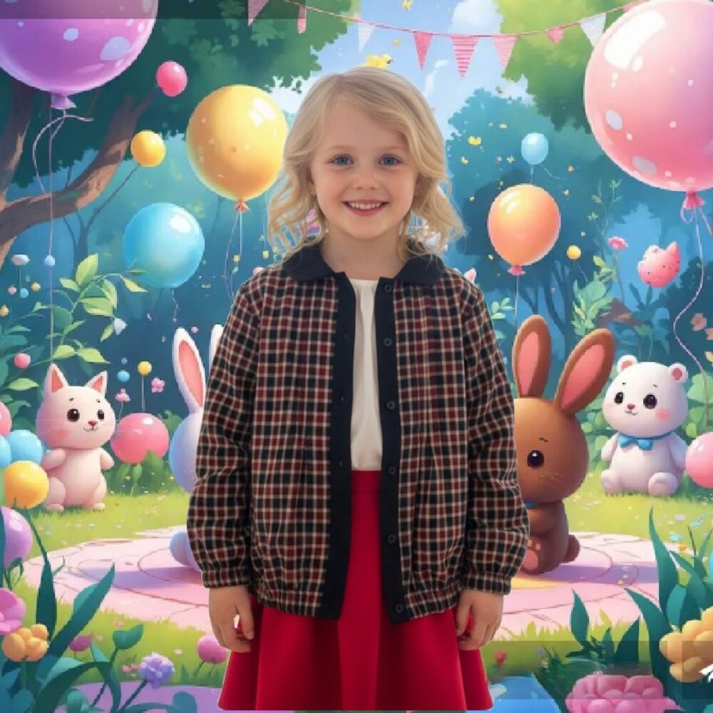 LA ROYALE -Italy Plaid Button Down Peter Pan Collar Shirt/Jacket Girl Sz 7 NEW